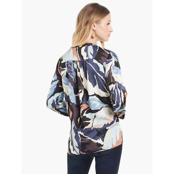 Nic+Zoe Ivy popover leaf print top Size L Blouse long sleeve silky - Picture 2 of 9